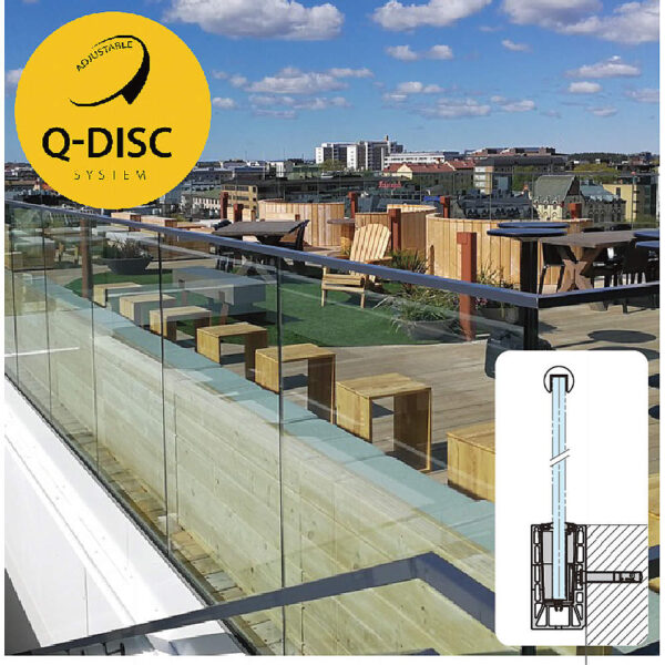 Q-railing　ガラスフェンス用バラストレイドPrime　ディスク取付　壁付用